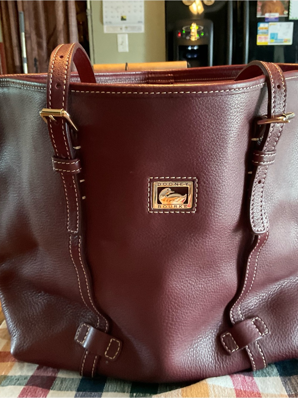Dooney & Bourke Wine Leather Tote with Gold Plaque